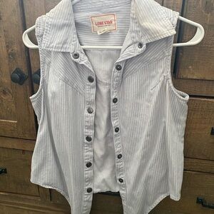 Lone Star Women's Striped Button Down Sleeveless Shirt - Gray